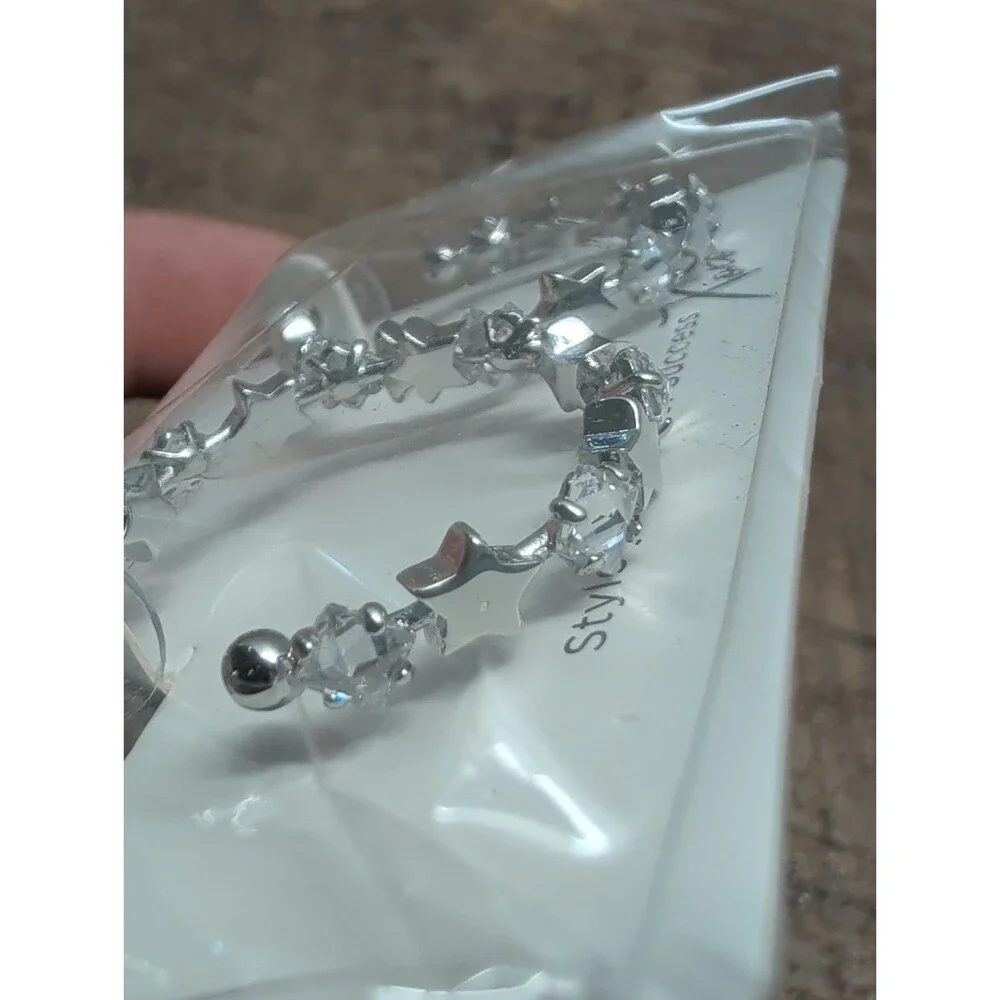 Park Lane Jewelry Star Hoops Earrings Silver Tone Crystal New On Card NWT